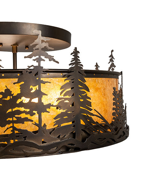 Meyda Lighting Wildlife at Dusk 22" 4-Light Dark Burnished Antique Copper Semi-flush Mount Light With Amber Mica Shade Glass