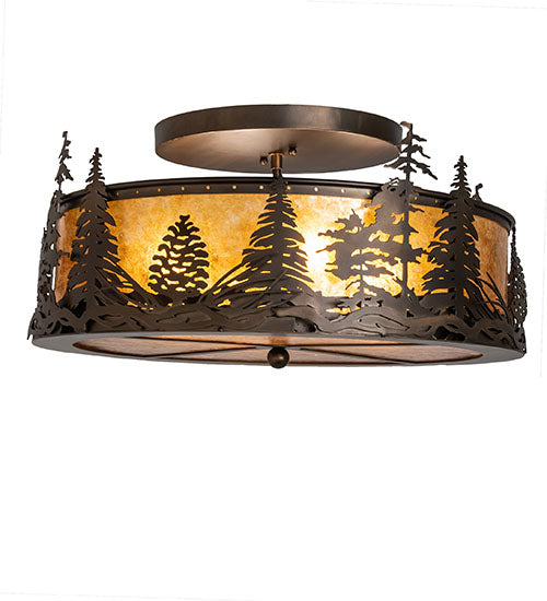 Meyda Lighting Wildlife at Dusk 22" 4-Light Dark Burnished Antique Copper Semi-flush Mount Light With Amber Mica Shade Glass