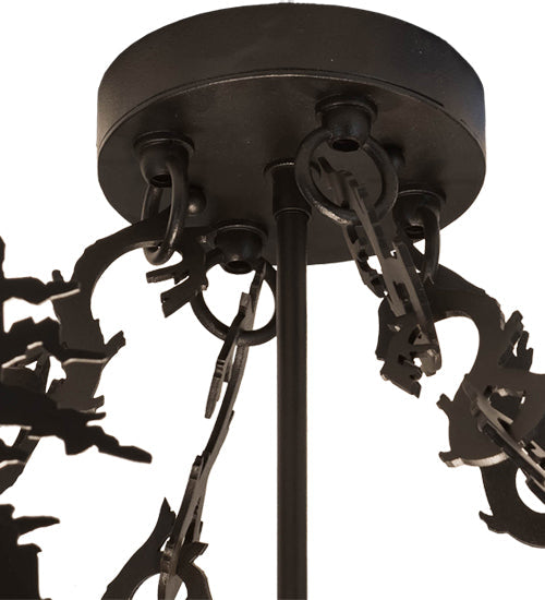 Meyda Lighting Wildlife at Dusk 24" 4-Light Textured Black Semi-flush Mount Light With Amber Mica Shade Glass