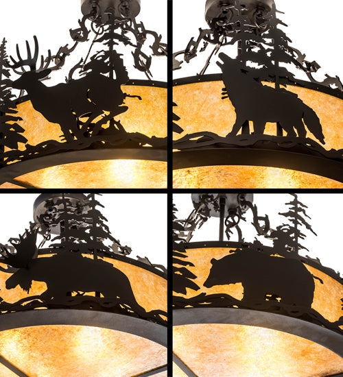 Meyda Lighting Wildlife at Dusk 24" 4-Light Textured Black Semi-flush Mount Light With Amber Mica Shade Glass