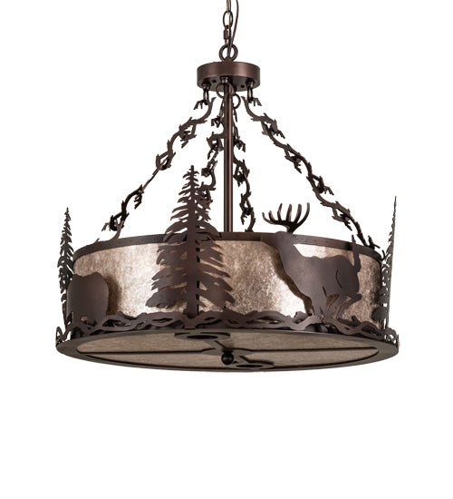 Meyda Lighting Wildlife at Dusk 26" 6-Light Mahogany Bronze Inverted Pendant Light With Silver Mica Shade Glass