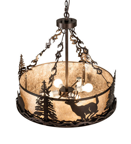 Meyda Lighting Wildlife at Dusk 26" 6-Light Mahogany Bronze Inverted Pendant Light With Silver Mica Shade Glass