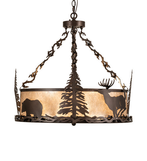 Meyda Lighting Wildlife at Dusk 26" 6-Light Mahogany Bronze Inverted Pendant Light With Silver Mica Shade Glass