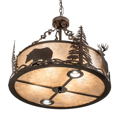 Meyda Lighting Wildlife at Dusk 26" 6-Light Mahogany Bronze Inverted Pendant Light With Silver Mica Shade Glass