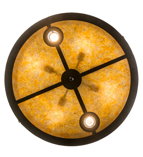 Meyda Lighting Wildlife at Dusk 26" 8-Light Textured Black Inverted Pendant Light With Amber Mica Shade Glass