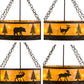 Meyda Lighting Wildlife at Dusk 26" 8-Light Textured Black Inverted Pendant Light With Amber Mica Shade Glass