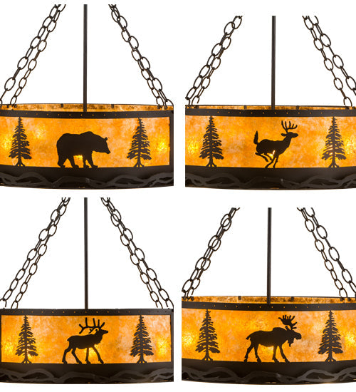 Meyda Lighting Wildlife at Dusk 26" 8-Light Textured Black Inverted Pendant Light With Amber Mica Shade Glass