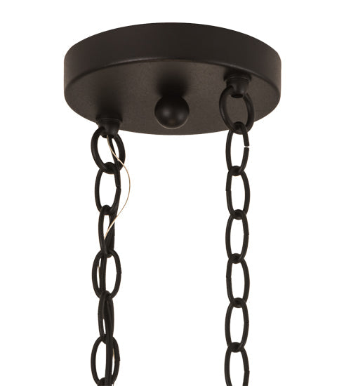 Meyda Lighting Wildlife at Dusk 26" 8-Light Textured Black Inverted Pendant Light With Amber Mica Shade Glass