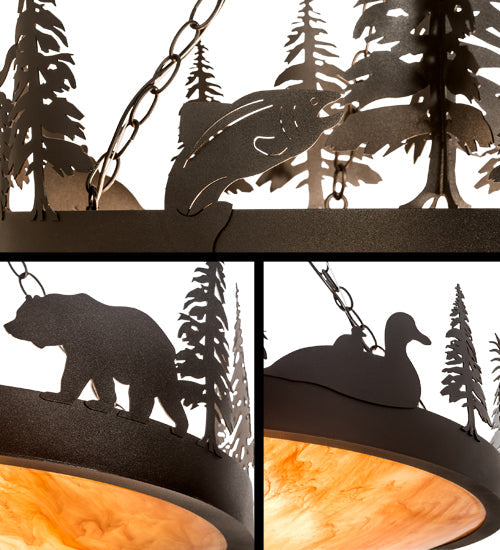 Meyda Lighting Wildlife at Dusk 30" 4-Light Textured Black Pendant Light With Ambra Siena Idalight Shade