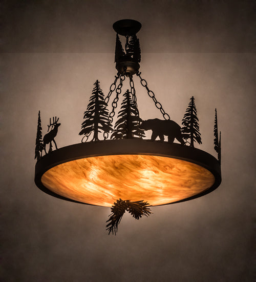 Meyda Lighting Wildlife at Dusk 30" 4-Light Textured Black Pendant Light With Ambra Siena Idalight Shade