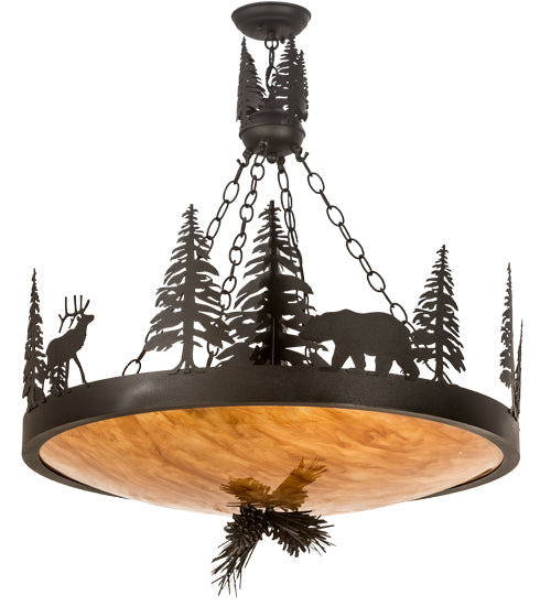 Meyda Lighting Wildlife at Dusk 30" 4-Light Textured Black Pendant Light With Ambra Siena Idalight Shade