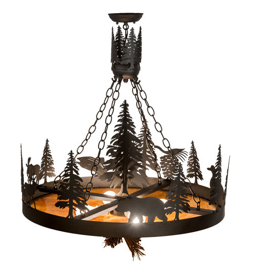 Meyda Lighting Wildlife at Dusk 30" 4-Light Textured Black Pendant Light With Ambra Siena Idalight Shade