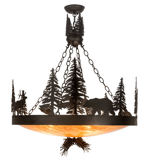 Meyda Lighting Wildlife at Dusk 30" 4-Light Textured Black Pendant Light With Ambra Siena Idalight Shade