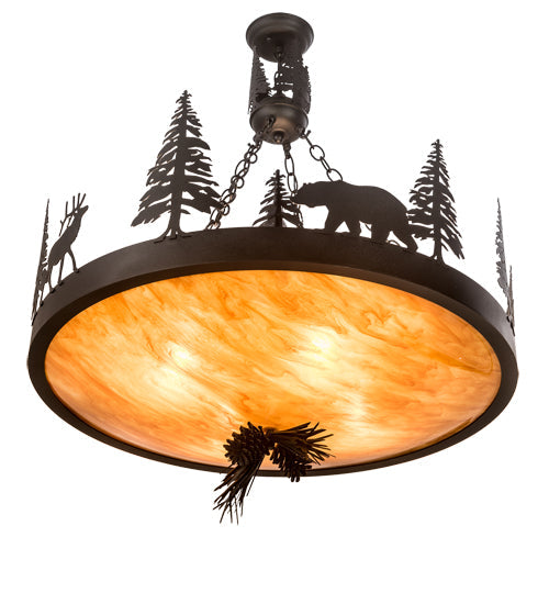 Meyda Lighting Wildlife at Dusk 30" 4-Light Textured Black Pendant Light With Ambra Siena Idalight Shade