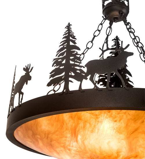 Meyda Lighting Wildlife at Dusk 30" 4-Light Textured Black Pendant Light With Ambra Siena Idalight Shade