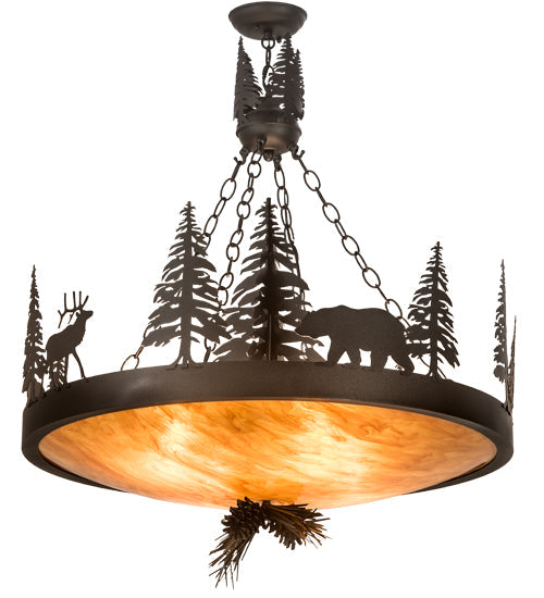 Meyda Lighting Wildlife at Dusk 30" 4-Light Textured Black Pendant Light With Ambra Siena Idalight Shade
