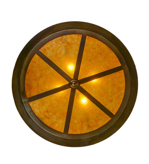 Meyda Lighting Wildlife at Dusk 34" 4-Light Antique Copper Inverted Pendant Light With Amber Mica Shade Glass