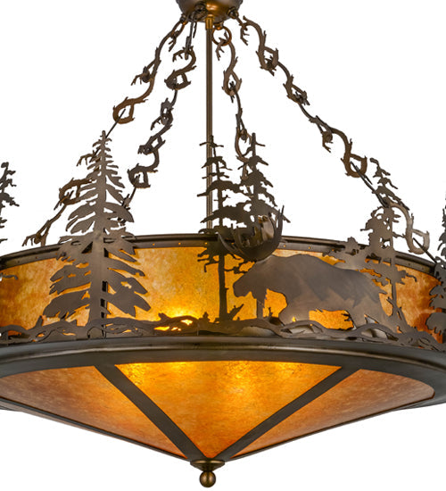 Meyda Lighting Wildlife at Dusk 34" 4-Light Antique Copper Inverted Pendant Light With Amber Mica Shade Glass