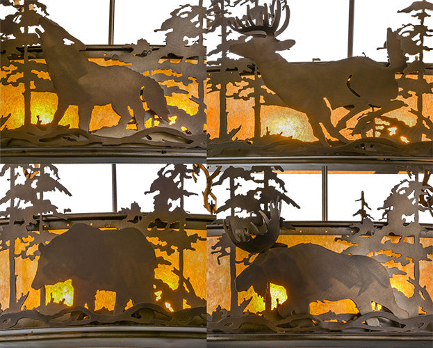 Meyda Lighting Wildlife at Dusk 34" 4-Light Antique Copper Inverted Pendant Light With Amber Mica Shade Glass