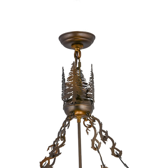Meyda Lighting Wildlife at Dusk 34" 4-Light Antique Copper Inverted Pendant Light With Amber Mica Shade Glass