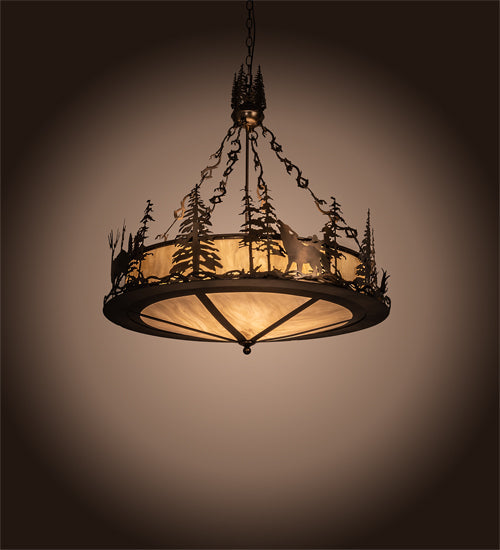 Meyda Lighting Wildlife at Dusk 34" 4-Light Antique Copper Inverted Pendant Light With Creme Carrara Idalight Shade