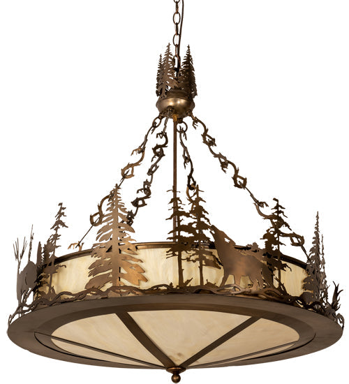 Meyda Lighting Wildlife at Dusk 34" 4-Light Antique Copper Inverted Pendant Light With Creme Carrara Idalight Shade