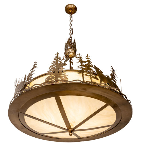 Meyda Lighting Wildlife at Dusk 34" 4-Light Antique Copper Inverted Pendant Light With Creme Carrara Idalight Shade