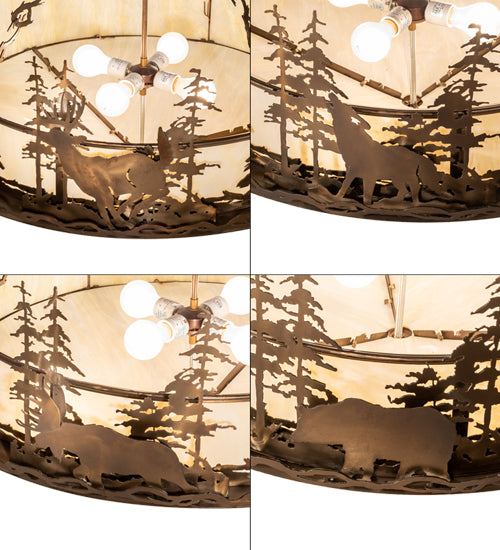 Meyda Lighting Wildlife at Dusk 34" 4-Light Antique Copper Inverted Pendant Light With Creme Carrara Idalight Shade