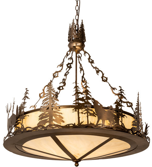 Meyda Lighting Wildlife at Dusk 34" 4-Light Antique Copper Inverted Pendant Light With Creme Carrara Idalight Shade