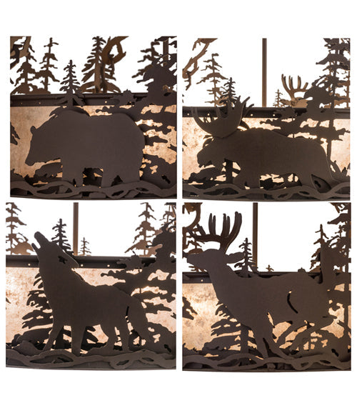 Meyda Lighting Wildlife at Dusk 34" 4-Light Cafe Noir Inverted Pendant Light With Silver Mica Shade Glass