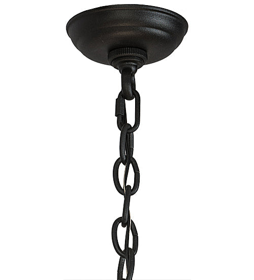 Meyda Lighting Wildlife at Dusk 34" 4-Light Textured Black Inverted Pendant Light With Amber Mica Shade Glass