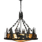 Meyda Lighting Wildlife at Dusk 34" 4-Light Textured Black Inverted Pendant Light With Amber Mica Shade Glass
