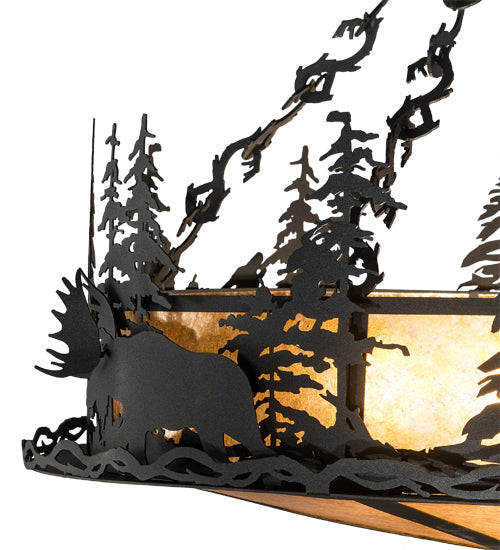 Meyda Lighting Wildlife at Dusk 34" 4-Light Textured Black Inverted Pendant Light With Amber Mica Shade Glass
