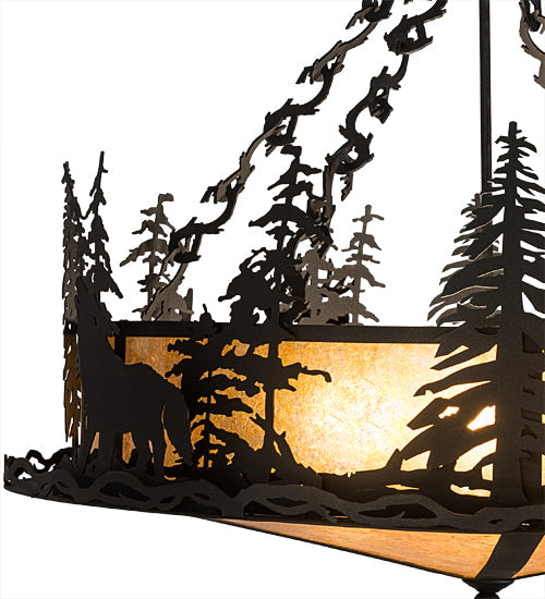 Meyda Lighting Wildlife at Dusk 34" 4-Light Textured Black Inverted Pendant Light With Amber Mica Shade Glass