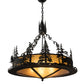 Meyda Lighting Wildlife at Dusk 34" 4-Light Textured Black Inverted Pendant Light With Amber Mica Shade Glass