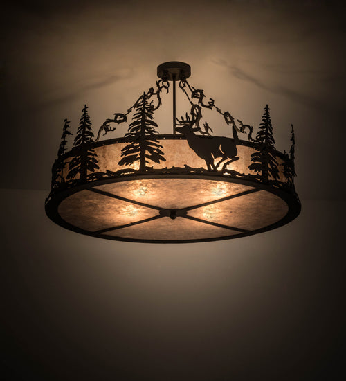 Meyda Lighting Wildlife at Dusk 36" 4-Light Oil Rubbed Bronze Semi-flush Mount Light With Silver Mica Shade Glass