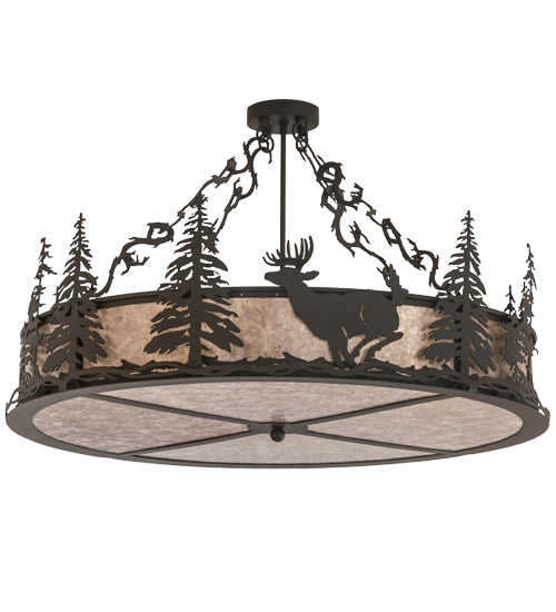 Meyda Lighting Wildlife at Dusk 36" 4-Light Oil Rubbed Bronze Semi-flush Mount Light With Silver Mica Shade Glass