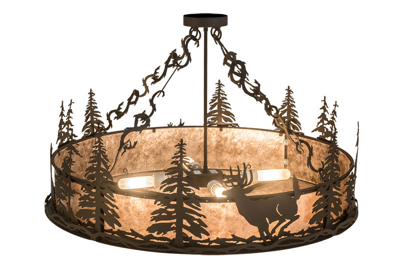 Meyda Lighting Wildlife at Dusk 36" 4-Light Oil Rubbed Bronze Semi-flush Mount Light With Silver Mica Shade Glass