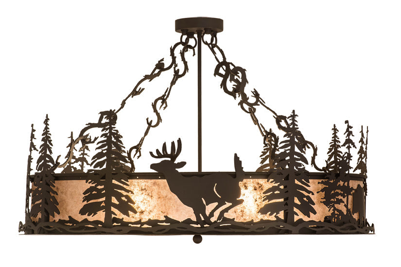 Meyda Lighting Wildlife at Dusk 36" 4-Light Oil Rubbed Bronze Semi-flush Mount Light With Silver Mica Shade Glass