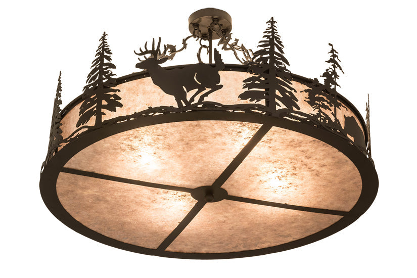 Meyda Lighting Wildlife at Dusk 36" 4-Light Oil Rubbed Bronze Semi-flush Mount Light With Silver Mica Shade Glass