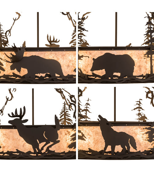 Meyda Lighting Wildlife at Dusk 36" 4-Light Oil Rubbed Bronze Semi-flush Mount Light With Silver Mica Shade Glass