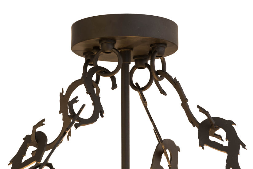 Meyda Lighting Wildlife at Dusk 36" 4-Light Oil Rubbed Bronze Semi-flush Mount Light With Silver Mica Shade Glass
