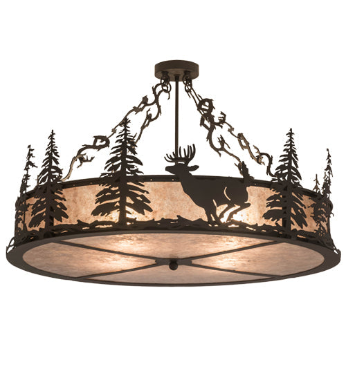 Meyda Lighting Wildlife at Dusk 36" 4-Light Oil Rubbed Bronze Semi-flush Mount Light With Silver Mica Shade Glass