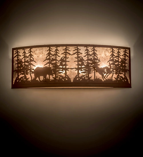 Meyda Lighting Wildlife at Dusk 36" 4-Light Rust Wall Sconce With Silver Mica Shade Glass