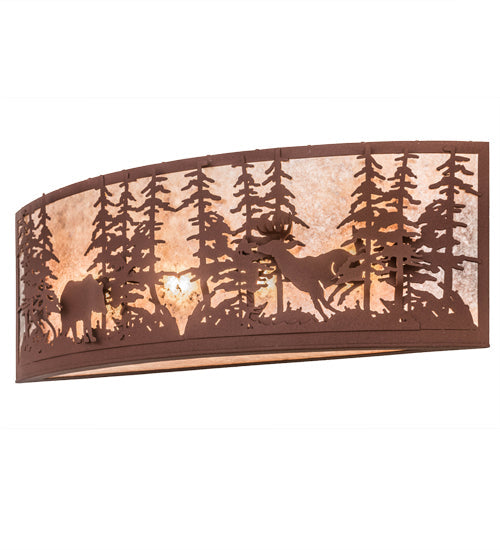 Meyda Lighting Wildlife at Dusk 36" 4-Light Rust Wall Sconce With Silver Mica Shade Glass