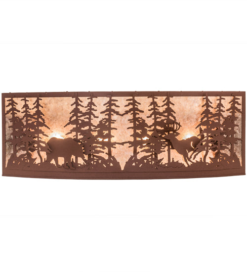 Meyda Lighting Wildlife at Dusk 36" 4-Light Rust Wall Sconce With Silver Mica Shade Glass