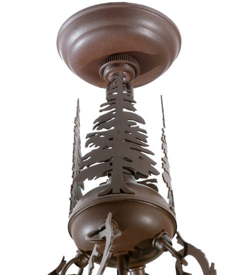 Meyda Lighting Wildlife at Dusk 38" 4-Light Cafe Noir Inverted Pendant Light With Silver Mica Shade Glass