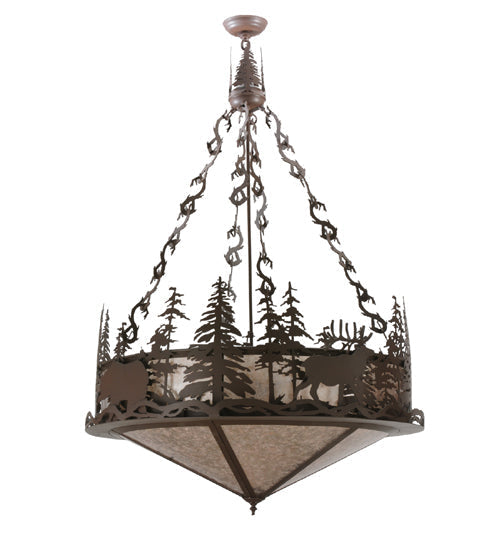 Meyda Lighting Wildlife at Dusk 38" 4-Light Cafe Noir Inverted Pendant Light With Silver Mica Shade Glass