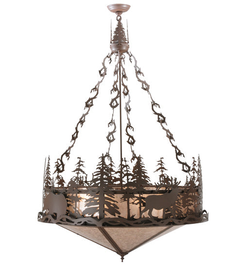 Meyda Lighting Wildlife at Dusk 38" 4-Light Cafe Noir Inverted Pendant Light With Silver Mica Shade Glass