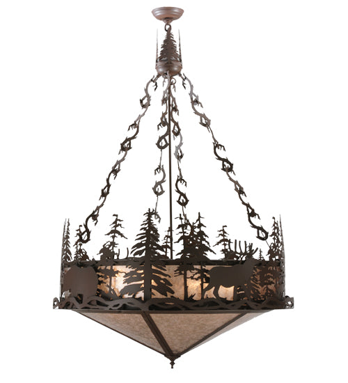 Meyda Lighting Wildlife at Dusk 38" 4-Light Cafe Noir Inverted Pendant Light With Silver Mica Shade Glass